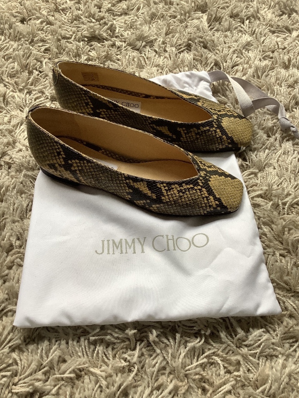 Jimmy Choo Leather Snake Print Flats